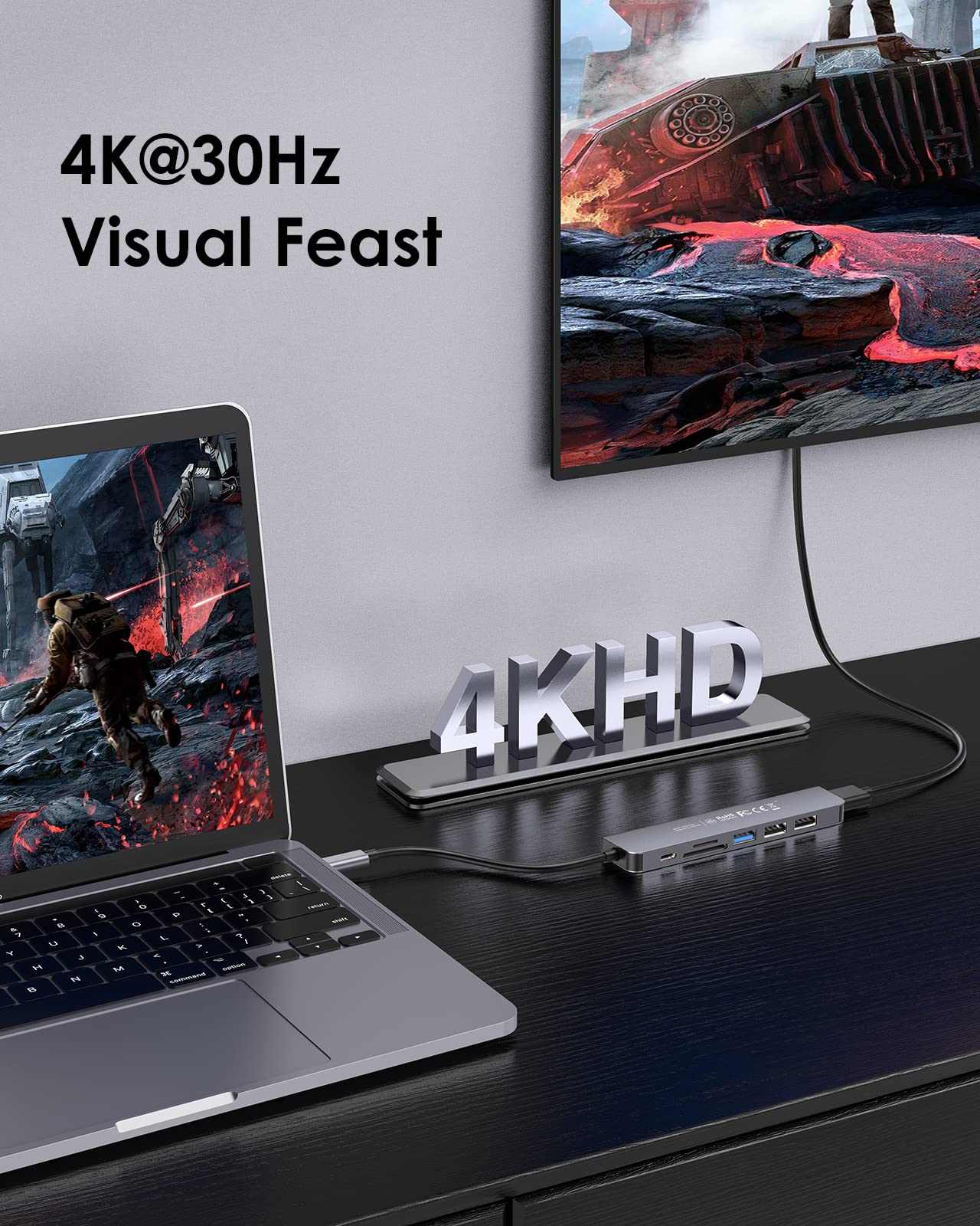 LENTION USB C Hub with 100W Charging, 4K HDMI, Dual Card Reader, USB 3.0 & 2.0 Compatible MacBook Pro, New Mac Air/Surface, Chromebook, More, Stable Driver Adapter (CB-CE18, Space Gray)