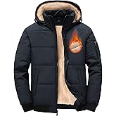 GEEK LIGHTING Men's Winter Jackets Waterproof Windproof Sherpa Lined Insulated Hooded Puffer Jacket Padded Coats