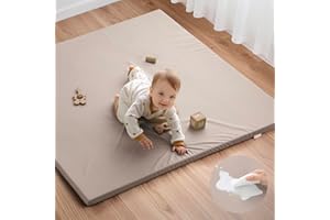 Blissful Diary Vegan Leather Baby Play Mat, 50x50 Thicken Foam Cushioned & Waterproof Playpen Mat for Infants and Toddlers, Stylish and Just Wipe-Clean Playmat for Baby Play on Floor, Taupe