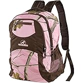 Mooselander Camo Backpack in Licensed Realtree Prints, Lightweight and Durable Backpack, Hiking and Hunting with YKK Zipper (Xtra Pink/Chocolate)
