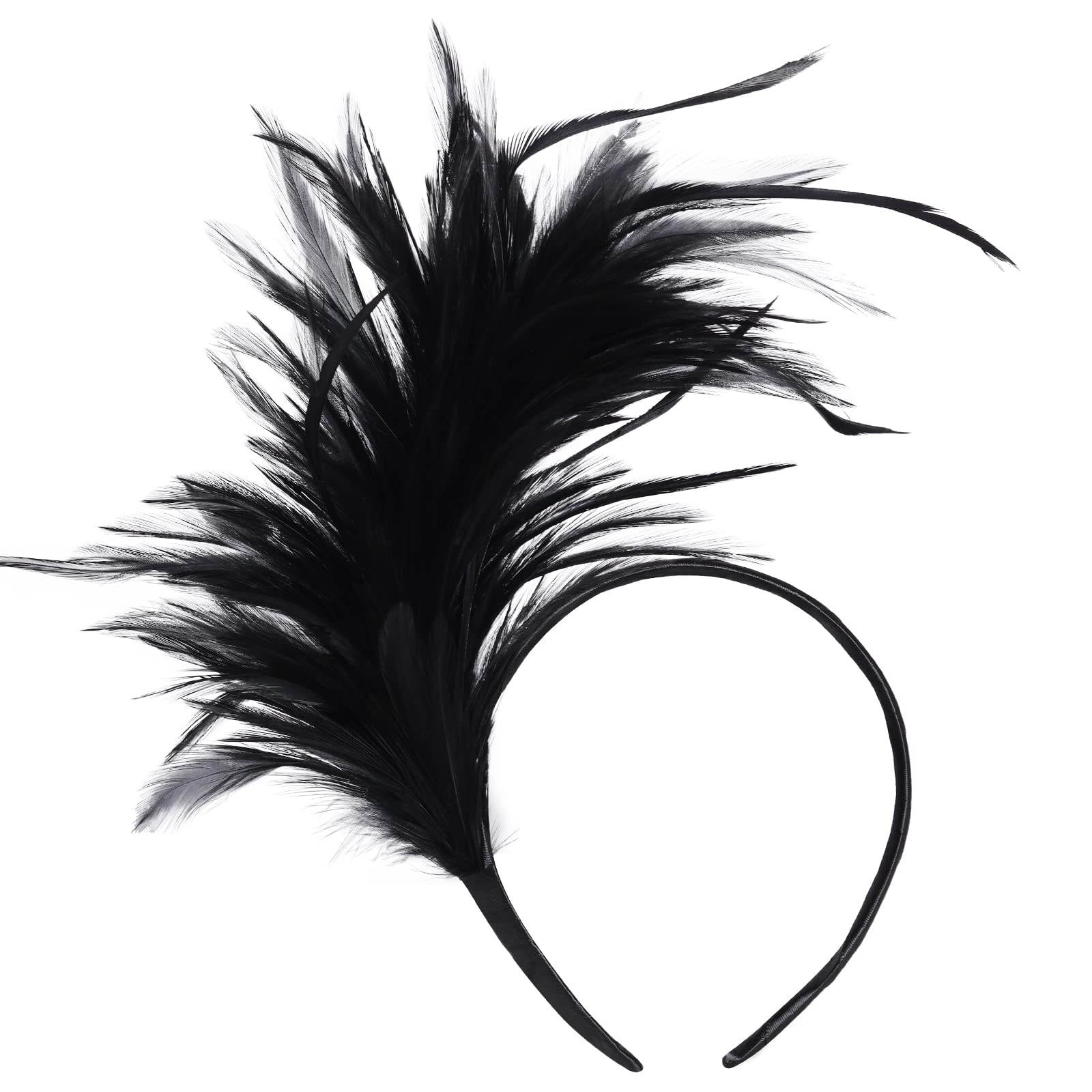 Photo 1 of 1920s Feathers Fascinator Headband 50s Prom Queen Headpiece for Women Kentucky Derby Cocktail Wedding Tea Party Gatsby (Black)