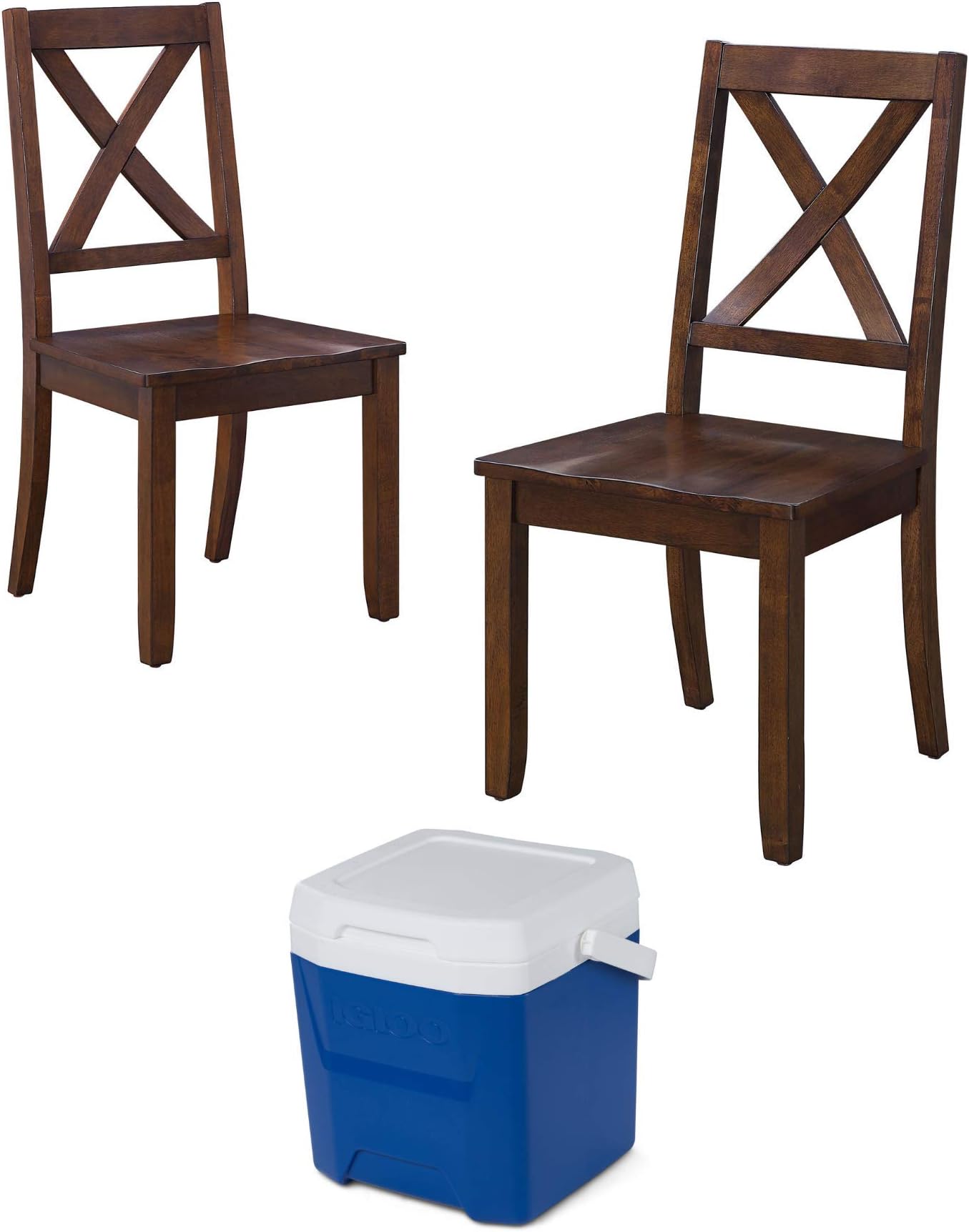 Sturdy Better Homes and Gardens Dining Furniture Maddox Crossing Dining Chair and Durable Chest Cooler Bundle, Brown Finish, Set of 2