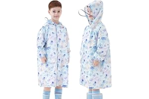 FEWLBY Toddler Raincoat Boys Girls Rain Poncho Lightweight Waterpoof Kids Rain Jacket Children Rainwear L Size 4-6 Years