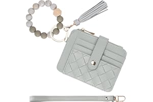 Airkit Keychain Wallet with Bracelet RFID Blocking Wristlet Credit Purse Card Holder, Silicone Bead Tassel Key Ring for Women