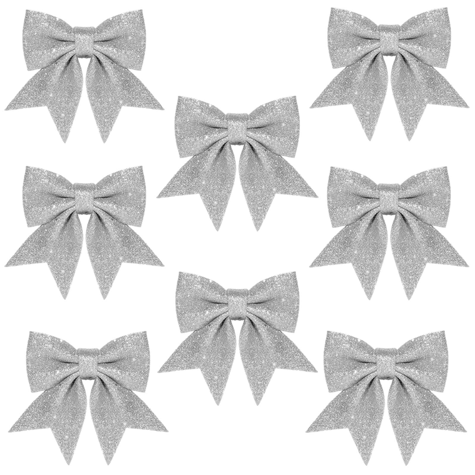 8 Pcs Silver Glitter Foam Bows 5.5 Inch Christmas Glitter Wreaths Bows for Decorations,Bowknot Sequin Ties for Christmas Tree Decor,Bows Ornaments for Xmas Tree Wreaths,Garland Decorations