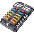 SOYOND 12 Volt Fuse Block, Boat Marine Fuse Block Panel with LED Warning Indicator Damp-Proof Cover 12 Circuits Fuse Box with Negative Bus Fuse Panel for Car Boat RV Truck Dc 12-24v