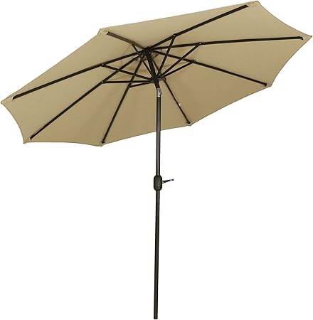 Amazon Com Sunnydaze Sunbrella Patio Umbrella With Auto Tilt And Crank 9 Foot Outdoor Market Umbrella Rust Resistant Aluminum Sunbrella Beige Garden Outdoor