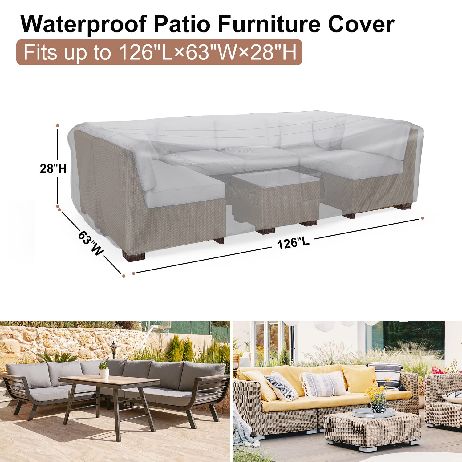BROSYDA Patio Furniture Covers, Heavy Duty 600D Outdoor Furniture Cover ...