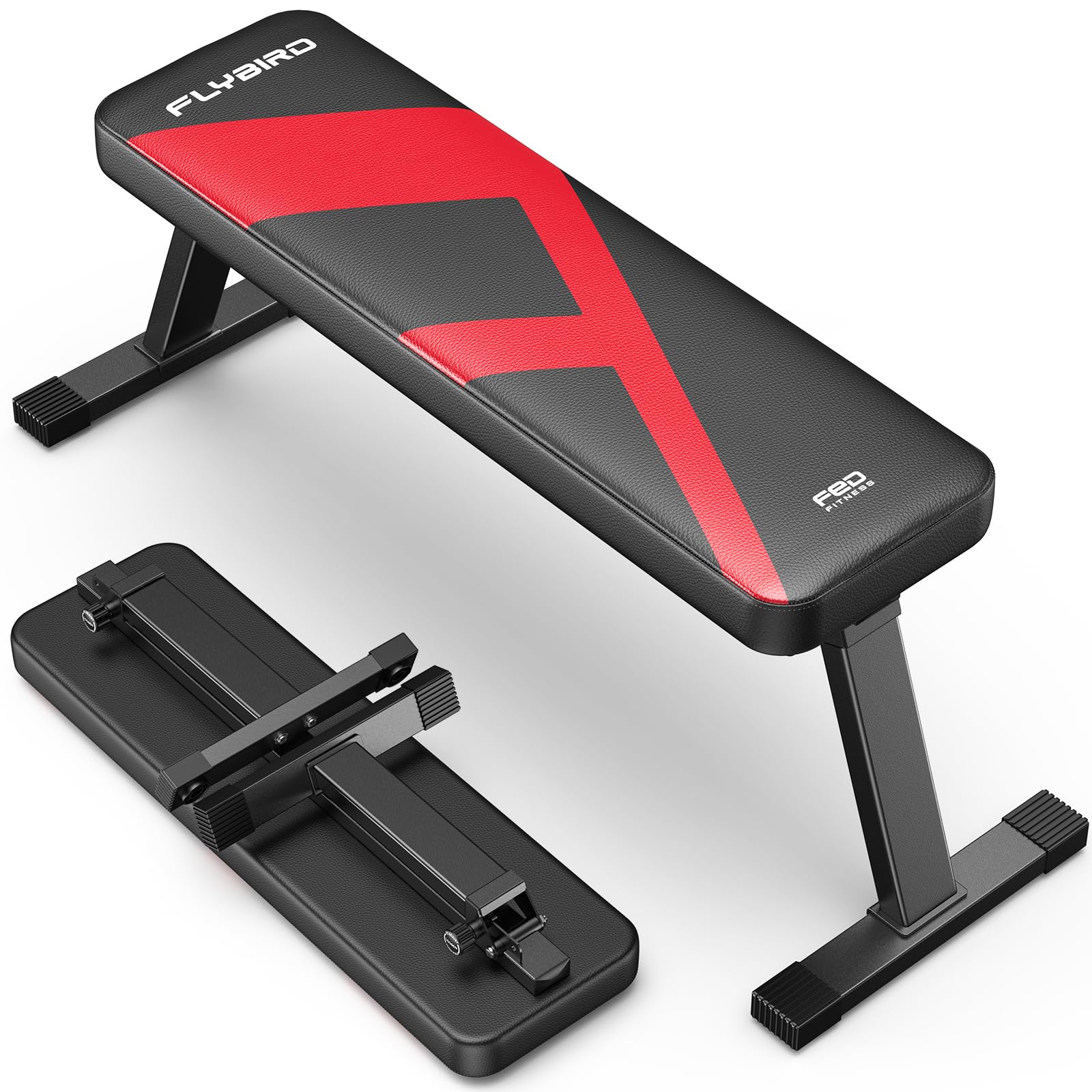 FLYBIRD Folding Flat Bench, Sturdy Lightweight and Space-saving Bench Press Flat Weight Bench, Easy to Assemble Image