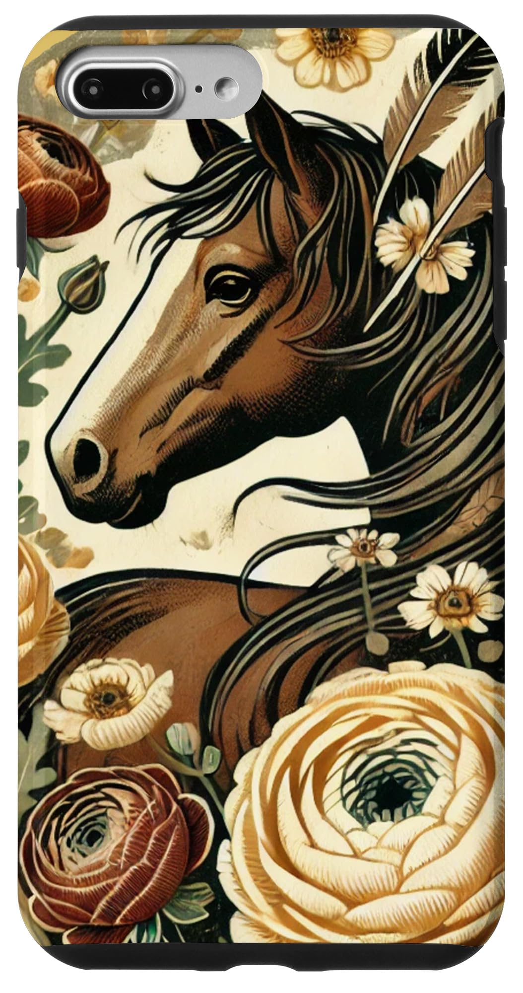 Wild Horse Illustration Wildflower Feathers Horses Case for iPhone 7 Plus/8 Plus