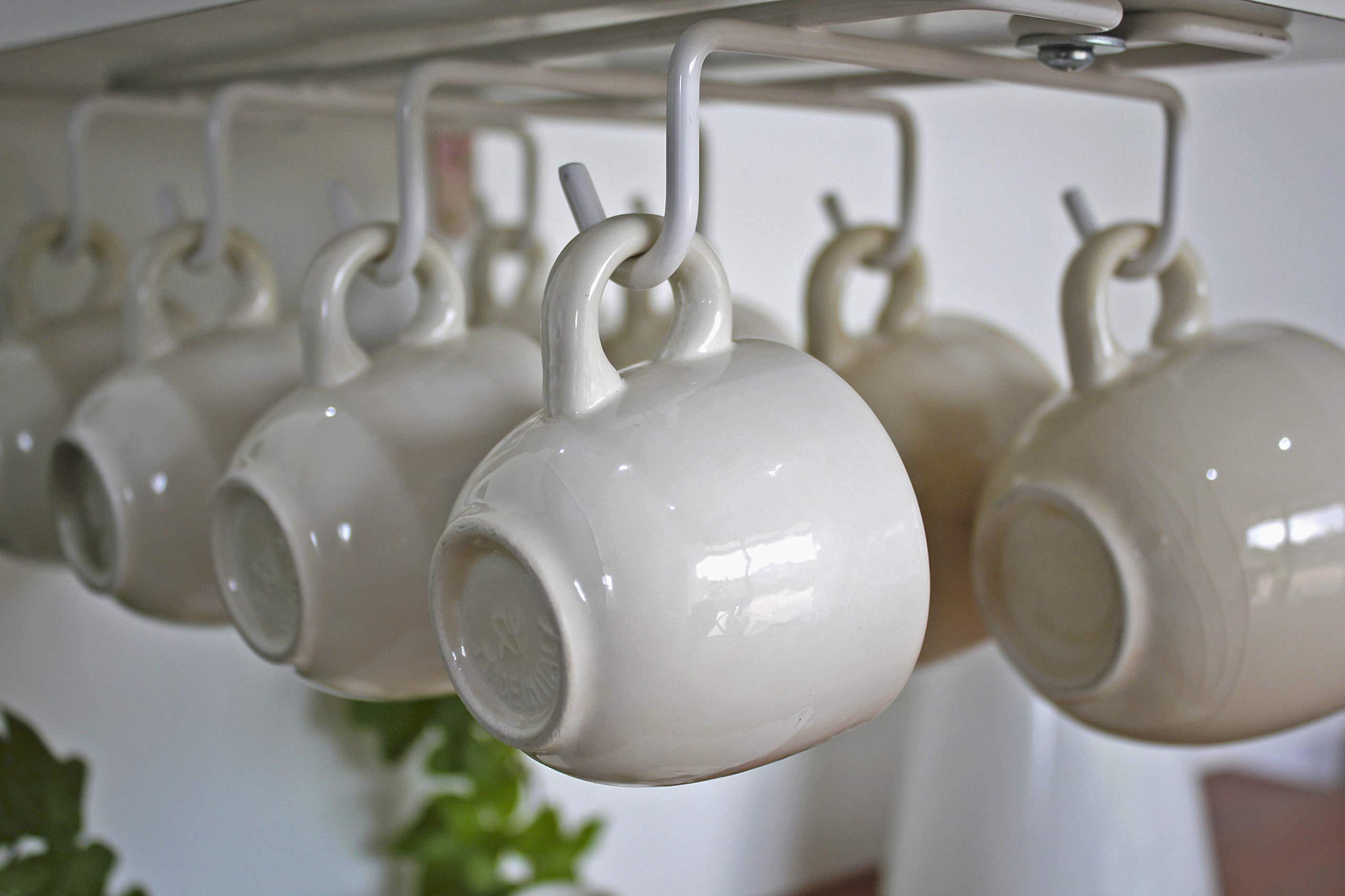 Vardesign Cup Hooks for Kitchen Cupboard Mug Hanger Under Shelf 8 Hooks Cup Holder Organiser for Storage Screw Fitting Under Cabinet (White)