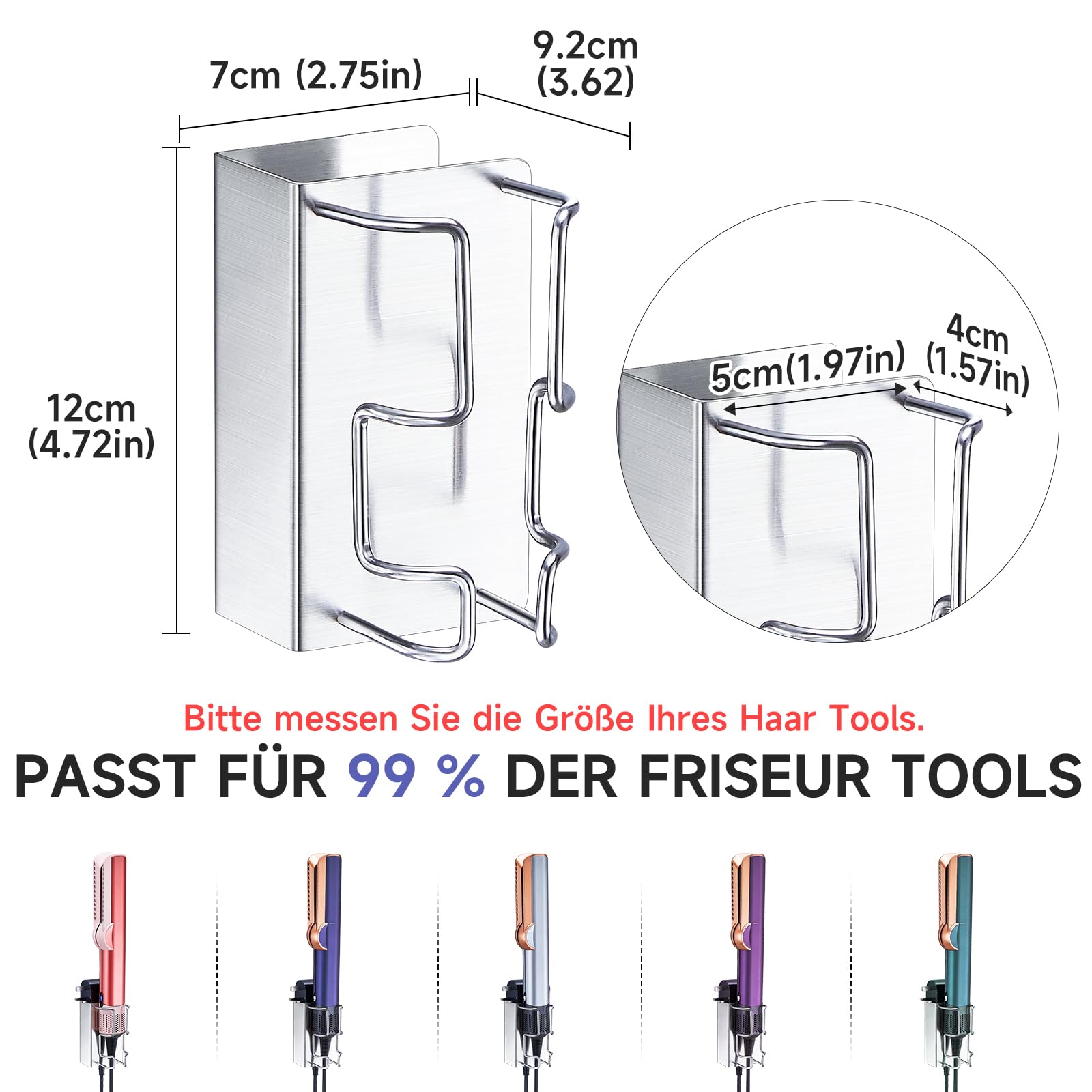 Glätteisen Halterung Wand, Haarglätterhalter, Lockenstab Halter Ohne Bohren Metall, Selbstklebender Halterung Glätteisen, Aufbewahrung Lockenstab für Bad Schlafzimmer Barbershop Hotel (Silber) 5