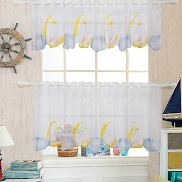 2tlg Kinderzimmer Gardine Vorhang Jacquard Mond Stern Muster Vorhange Amazon De Kuche Haushalt