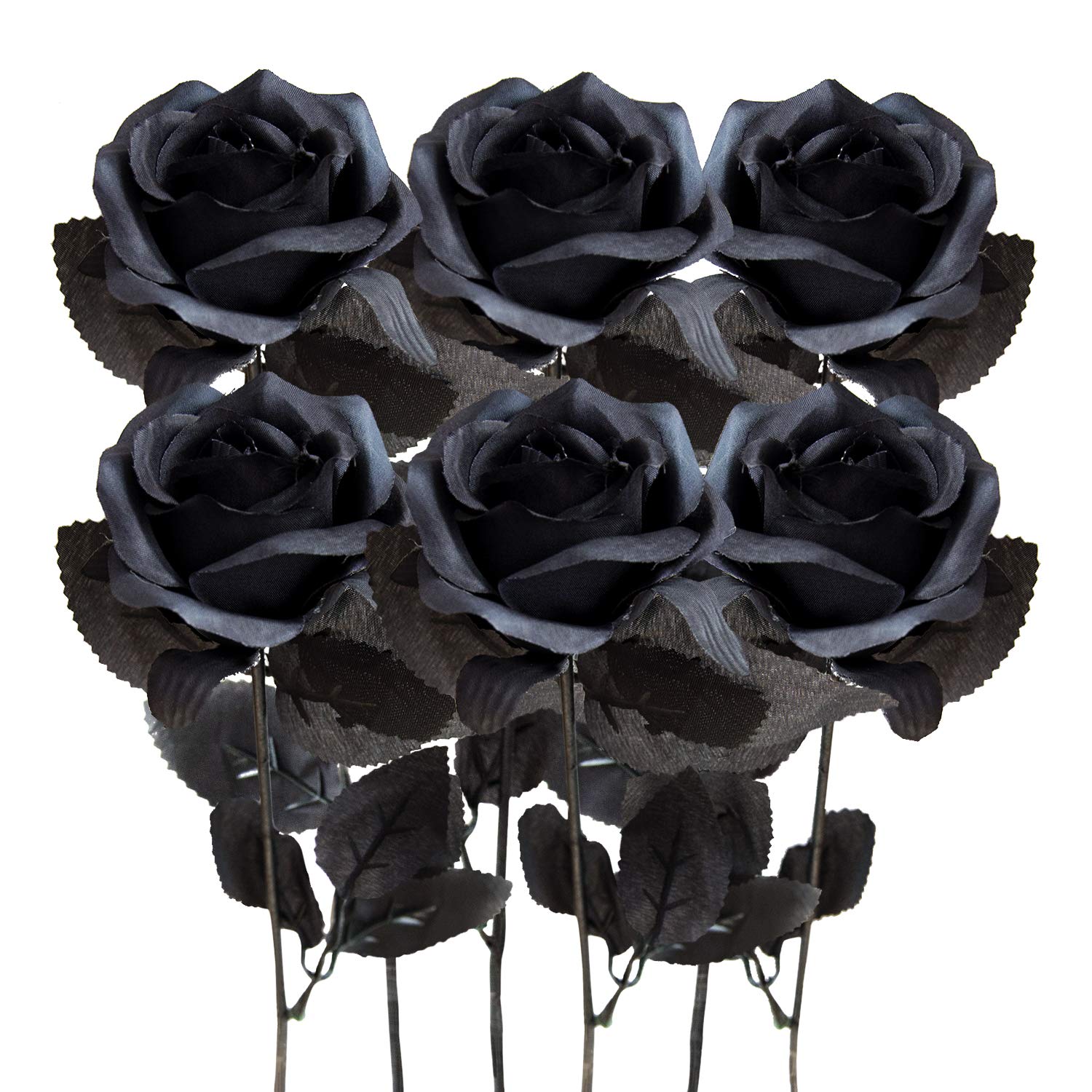 Kalolary Artificial Rose, 6 Pieces Silk Flowers Blossom Fake Flowers Beautiful Lifelike Faux Flowers for DIY Bridal Wedding Bouquets Home Decor(Black)