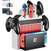 Switch Organizer with Controller Charging Station, ZAONOOL Charger Stand for Nintendo Switch/OLED Joycon and Pro Controller, Accessories Storage Tower for Console, Games and Dock