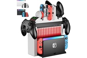 Switch Organizer with Controller Charging Station, ZAONOOL Charger Stand for Nintendo Switch/OLED Joycon and Pro Controller, Accessories Storage Tower for Console, Games and Dock