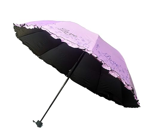 Love Frill Bordered Anti-UV Protection Dome Shape Sun/Rain Umbrella for Women (Light Violet)
