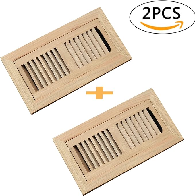 WELLAND 2 PCS 4x10 inch Wood Floor Vents, Red Oak Vent Floor Register