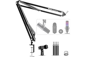 Microphone Arm Desk Mount, Bietrun Upgrade Thick Arm＆Strong Pull Metal Scissor Desk Boom Arm for Blue Yeti/Wave/Snowball/Quadcast/Shure SM7B/SM58/MV7, with 3/8" Plug, 3/8" to 5/8" Adapter, Mic Clip