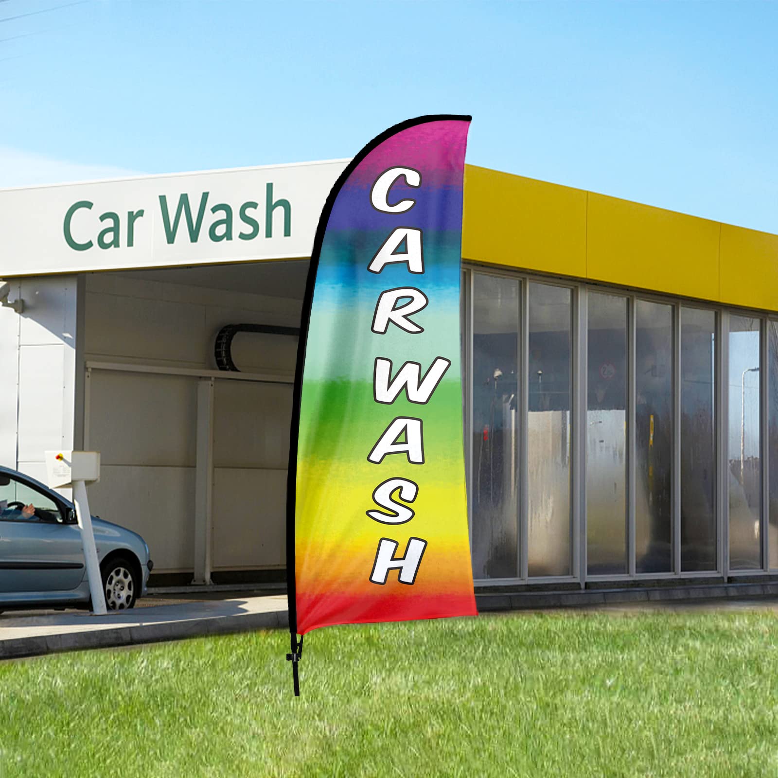 QSUM Car Wash Feather Flag,7FT Car Wash Advertising Swooper Flag with Pole Kit, Ground Spike,Car Wash Signs for Businesses and Storefronts