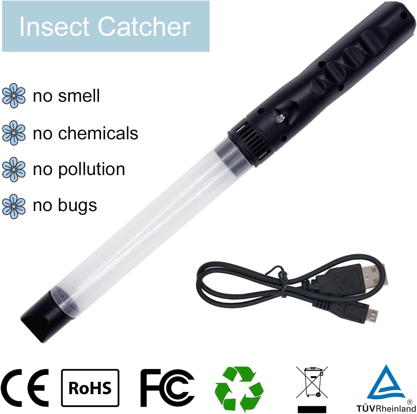 Stink Bug Catcher Vacuum- Insects Stink Bugs Bedbugs Spider Vacuum Catcher Sucker Pest Repellents Pest Control with LED Light USB Charging Cable Toy for Kids Reach to Corner Work at Night