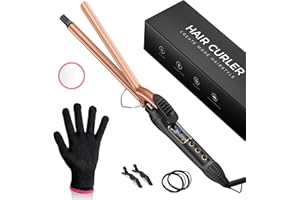 Vogewood 0.5 in Tiny Curling Wand with Adjustable Temperature, for Medium and Long Hair, Heat Resistant Glove, 8-in-1 Gift Set