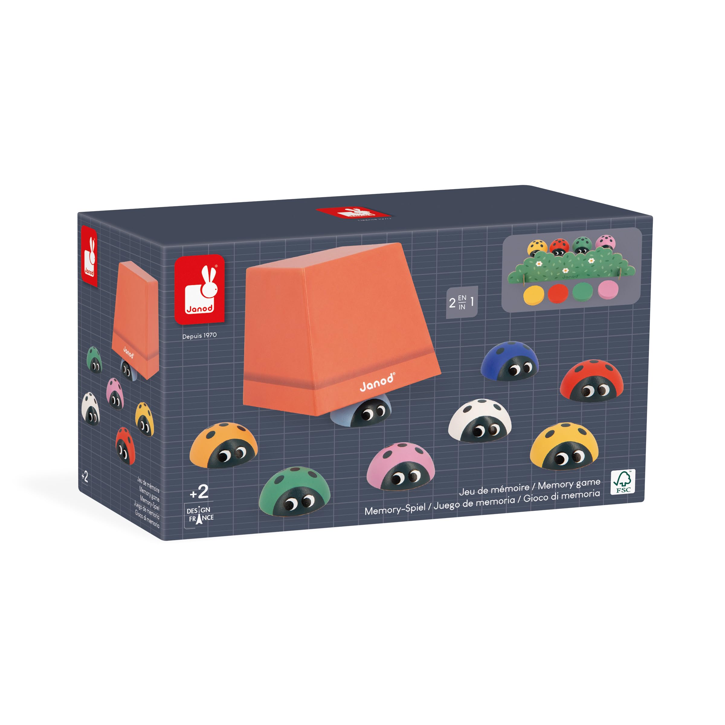 Janod - Pédagogie Range - Ladybirds Memory Game - Learning Colours - Children’s Educational Toy - FSC Wood and Cardboard Game - 24 Months +, J05079