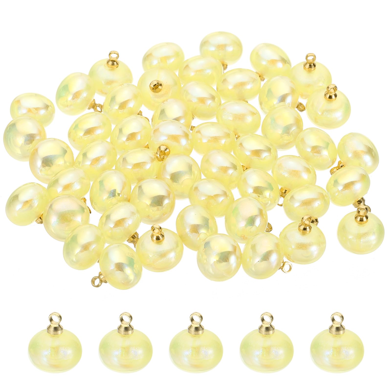 PATIKIL 10mm Beads Charm, 50Pcs Faux Pearl Bracelet Charm Pendant Chubby Beads Enamel Plating Bulk for Jewelry Making Bracelets Earrings Necklace, Yellow