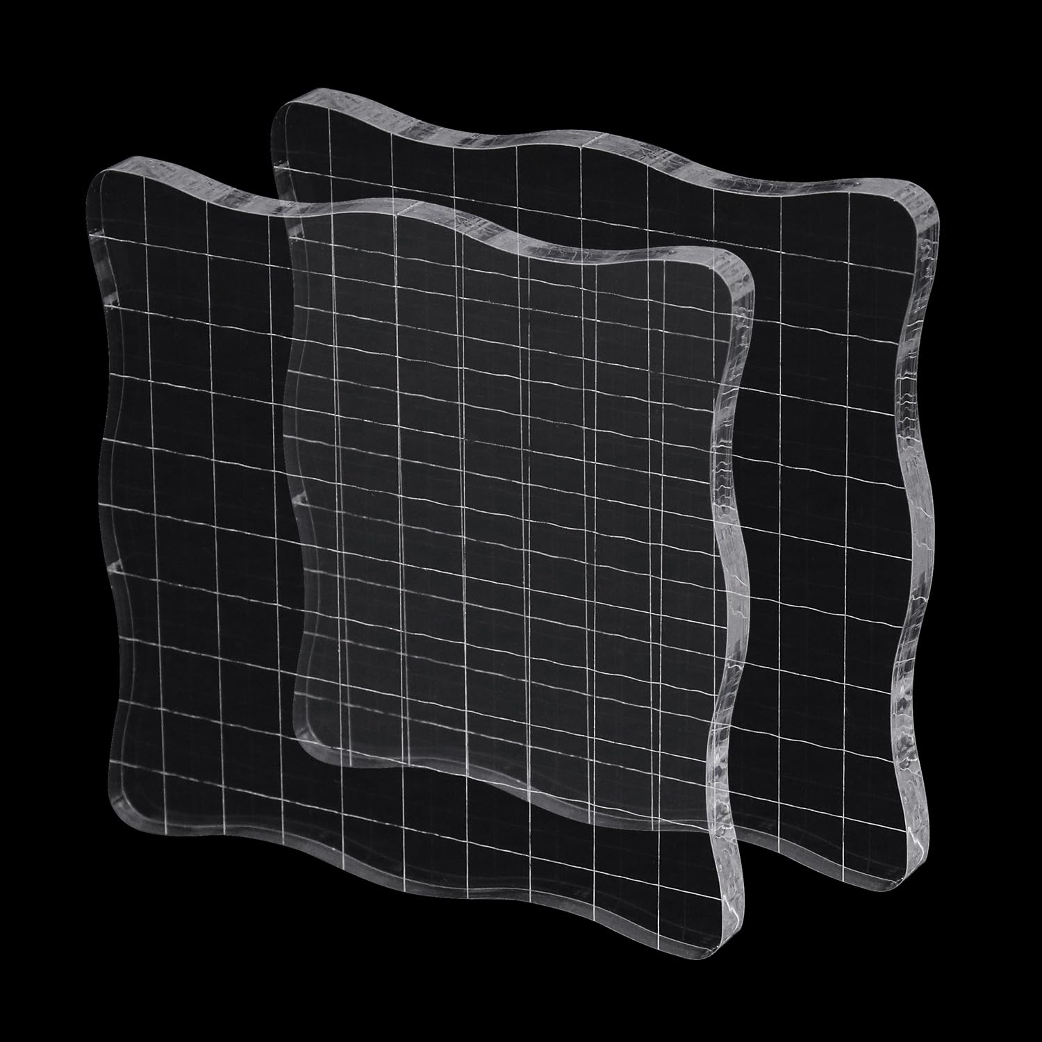 Hosifiy Set of 2 Stamp Set, Wavy Acrylic Stamp Blocks with Grid Lines, Transparent, 10 x 10 cm, for Scrapbooking & Card Making