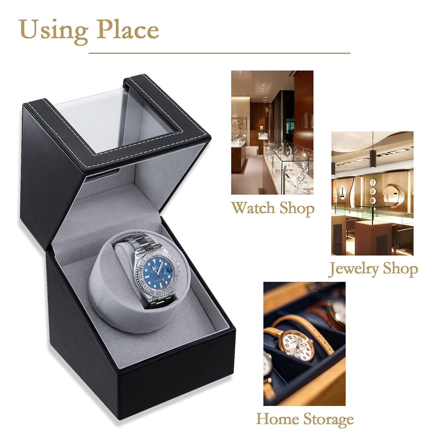 Mcbazel Mcbazel Automatic Watch Winder Box PU Leather, Quiet Japan-Made Motor, Display and Storage Case for Automatic Watches with Plug - Black with PU Leather