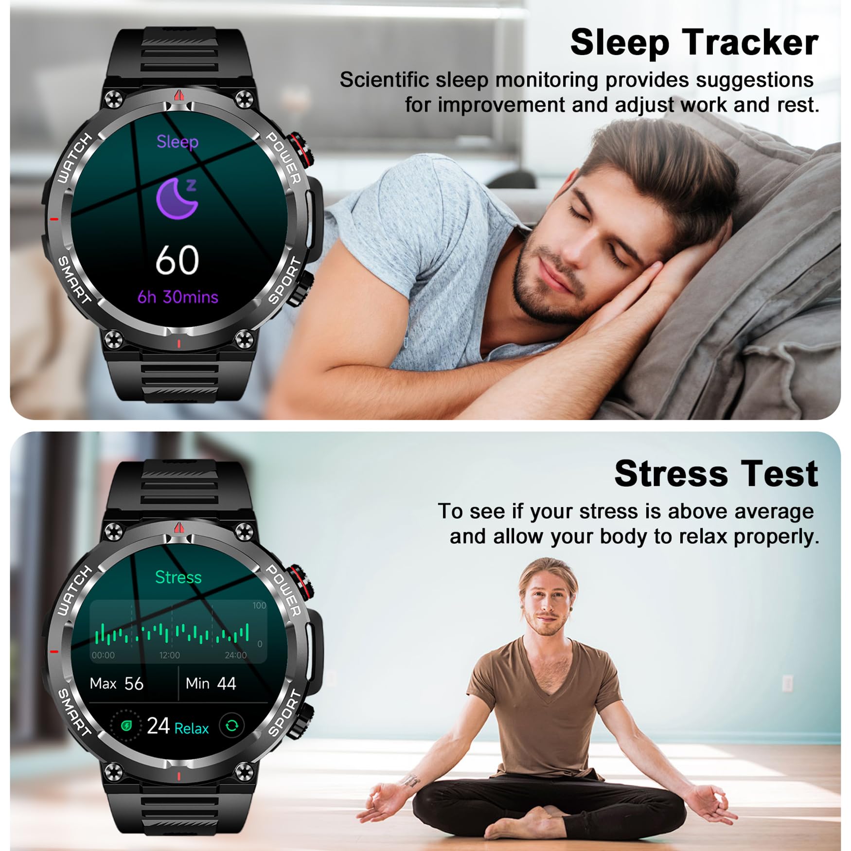 Blackview Military Smart Watch for Men, 100 Days Battery/Flashlight/Compass/120+ Sports/Bluetooth Calls, Outdoor Fitness Tracker with Heart Rate SpO2 Sleep, IP68 Waterproof Smartwatch for iOS Android