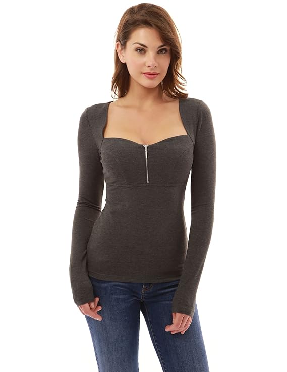 PattyBoutik Damen Square Hals Reißverschluss vorne Empire-Taille Bluse