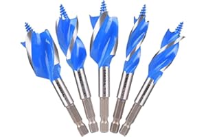 SOMADA Auger Drill Bit Set for Wood, 5-Piece, 1/2", 5/8", 3/4", 7/8" and 1" Inch Size, 4-Inch Long with Storage Case, Impact Wood Auger Set with Quick Change