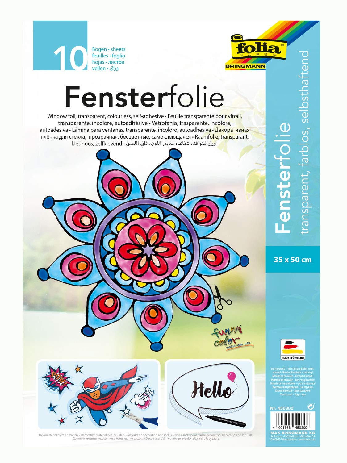 folia 450300 Window Film Colourless Self-Adhesive Approx. 35 x 50 cm 10 Sheets Ideal as Template Sheets for Window Pictures