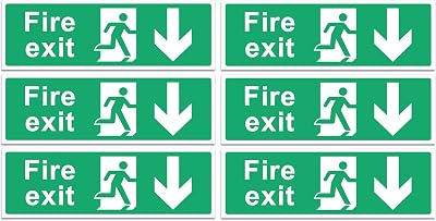 Rubigo Fire Exit Sign Down Arrow 30x10cm Self Adhesive Vinyl Safety Emergency