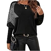 SOLY HUX Women's Long Sleeve Rhinestone Tops Crew Neck Casual T Shirt Spring Fall Clothes
