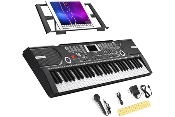 61 Key Keyboard Piano, Portable Electronic Keyboard Piano for Beginners with Speakers, Microphone, Sheet Music Stand, 100 Voices, 100 Rhythms, Digital Music Keyboard for Teen