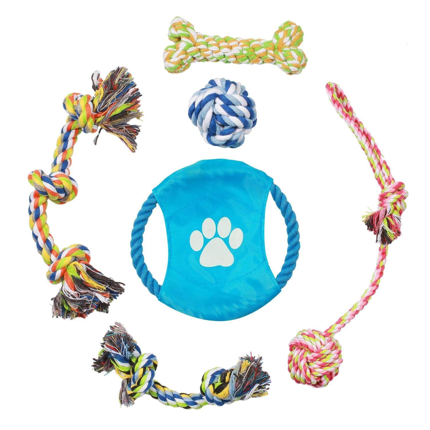 Pecute Hundeseile Hundespielzeug Kauspielzeug Baumwollseil Spielset von Pecute ideal für kleine bis mittelgroße Hunde und Welpen aus natürlichen hochwertigen Baumwollfasern 6 PCS