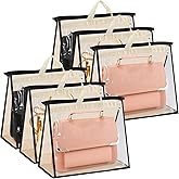Ycxvacop 6 Pcs Dust Bags for Handbags, Purse Storage Organizer, Clear Dust Cover Bags with Zipper, Handles and Hooks (XL, Beige)