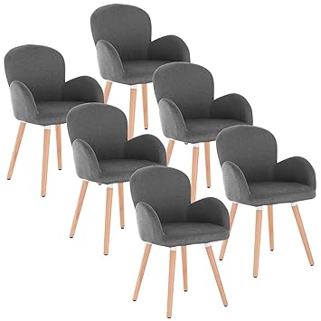 WOLTU 6 x Esszimmerstühle 6er Set Esszimmerstuhl Küchenstuhl Polsterstuhl Design Stuhl mit Armlehne, mit Sitzfläche aus Leine