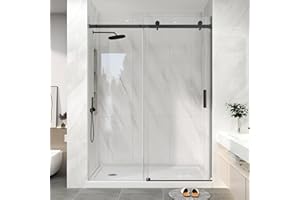 KPUY Frameless Shower Door, 49-54" W x 76" H Sliding Glass Shower Door, 1/4" (6mm) Thick Tempered Clear Glass with Explosion-Proof Film Nano Coating in Matte Black Finish