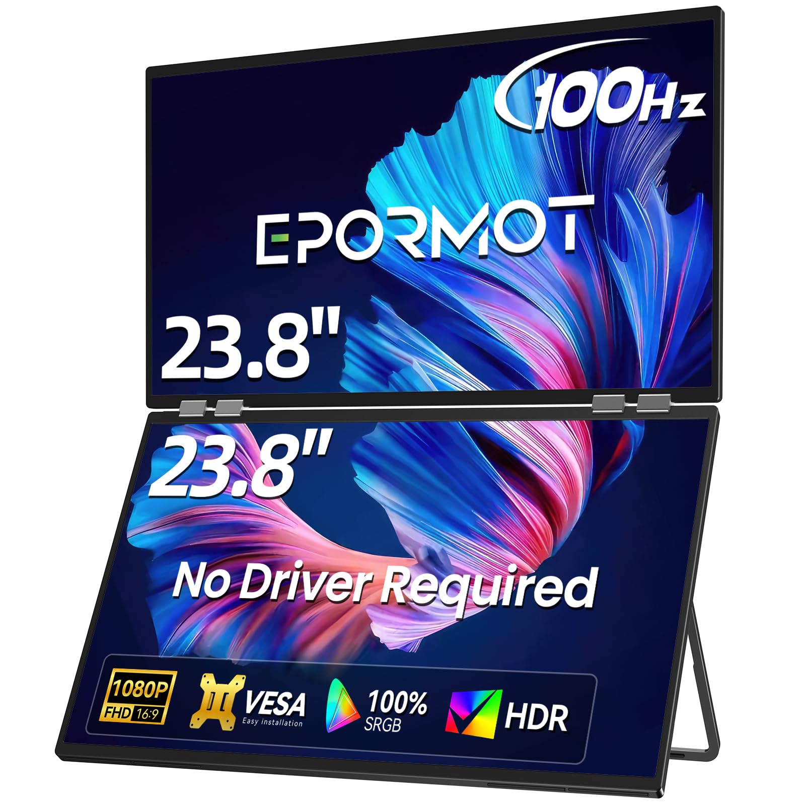 EPORMOT Portable Dual Monitor 23.8" 100Hz FHD 1080P