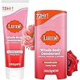 Lume Whole Body Deodorant - Invisible Cream and Solid - 72 Hour Odor Control - Aluminum Free, Baking Soda Free, Skin Safe - 3.0 Ounce Cream and 2.6 Ounce Solid Bundle (Peony Rose)