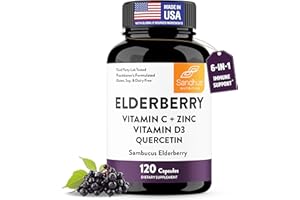 SANDHU'S Elderberry Vitamin C and Zinc with Quercetin & Vitamin D3 | 6-in-1 Immunity Supplement | Sambucus Elder Berry Antioxidants Capsules for Adults | Supports Immune Health | 120 Count (Pack of 1)