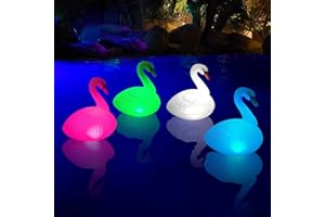 Goallim Swan Floating Pool Lights Solar 4 PK, Inflatable IP68 Waterproof Auto Color Changing Led Glow Swan Pool Lights, Bright Solar Swan Pool Light Accessories for Pathway Yard Party Decor