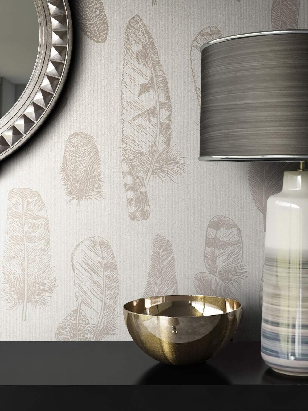 NEWROOM Wallpaper beige feathers modern paper taupe