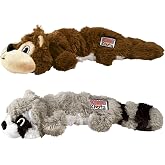 KONG Scrunch Knots 2 Pack Dog Toy &ndash; Stuffing-Free Plush with Internal Knotted Ropes &amp; Squeaker &ndash; Durable Tug &amp; Chew Toy (Squirrel/Raccoon Combo, Medium/Large)