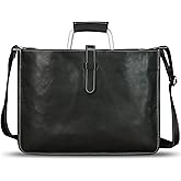 Genuine Leather Slim Briefcase for Men and Women Vintage Crossbody Shoulder Messenger Bag for Business Laptop
