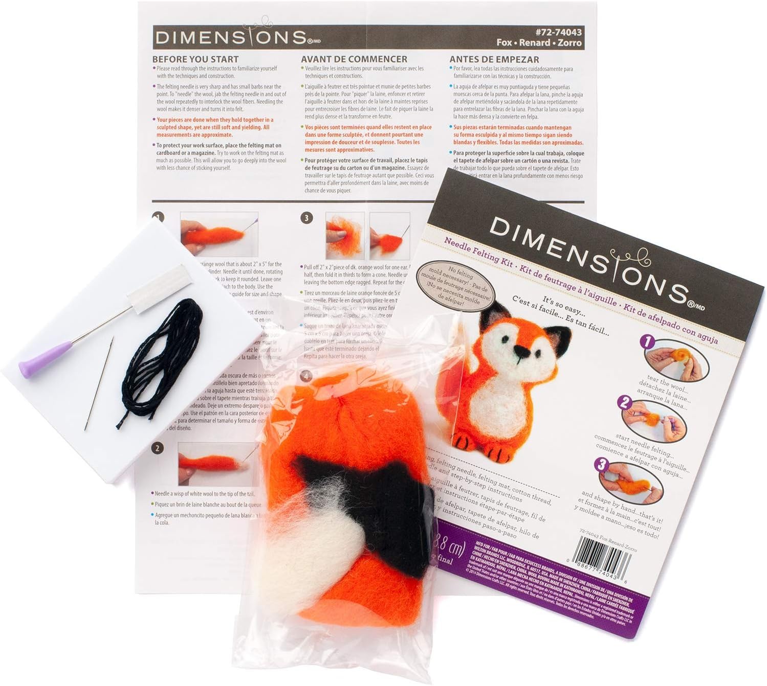 Dimensions Fox Felt Animals Needle Felting Kit, 3'' x 2.5''