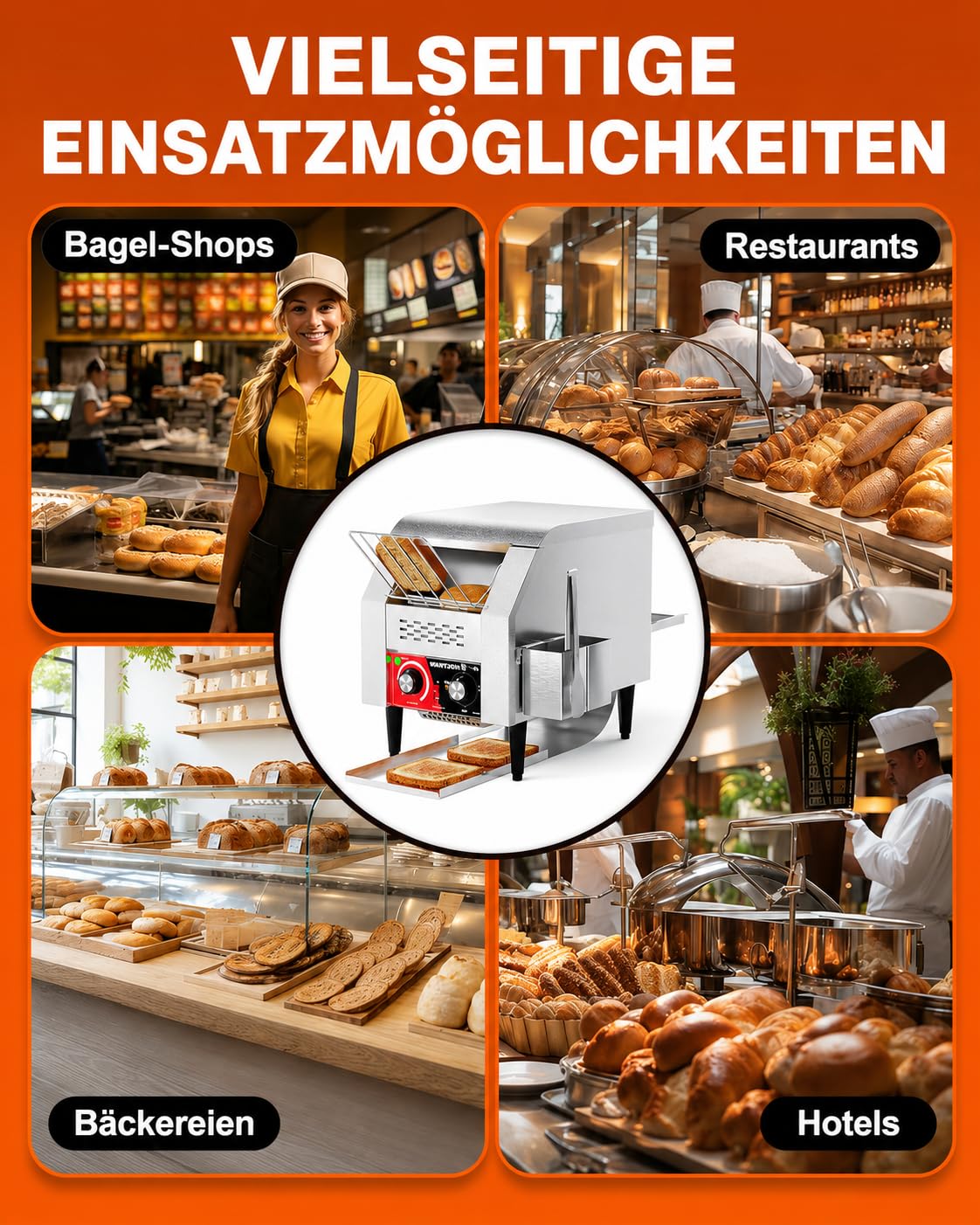 WantJoin Gewerblicher Durchlauftoaster – Elektrisches Gerät für 150 Scheiben/Stunde (Toast, Hamburger-Brötchen, Brot) Robuster Edelstahl-Toaster für Camping Restaurants, Bäckereien und Buffets 8